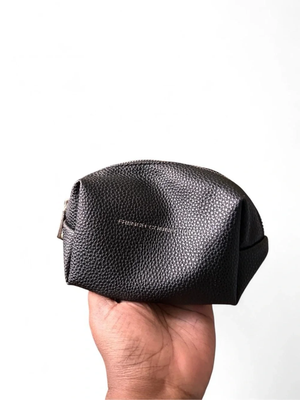 French Connection Black Pebbled Cosmetic Pouch Clean Girl Minimalist Travel Bag